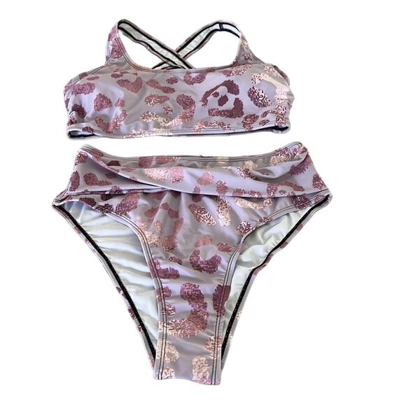 Purple Animal Print 2pc Bikini Swimsuit Woman Size Medium - Picture 1 of 12